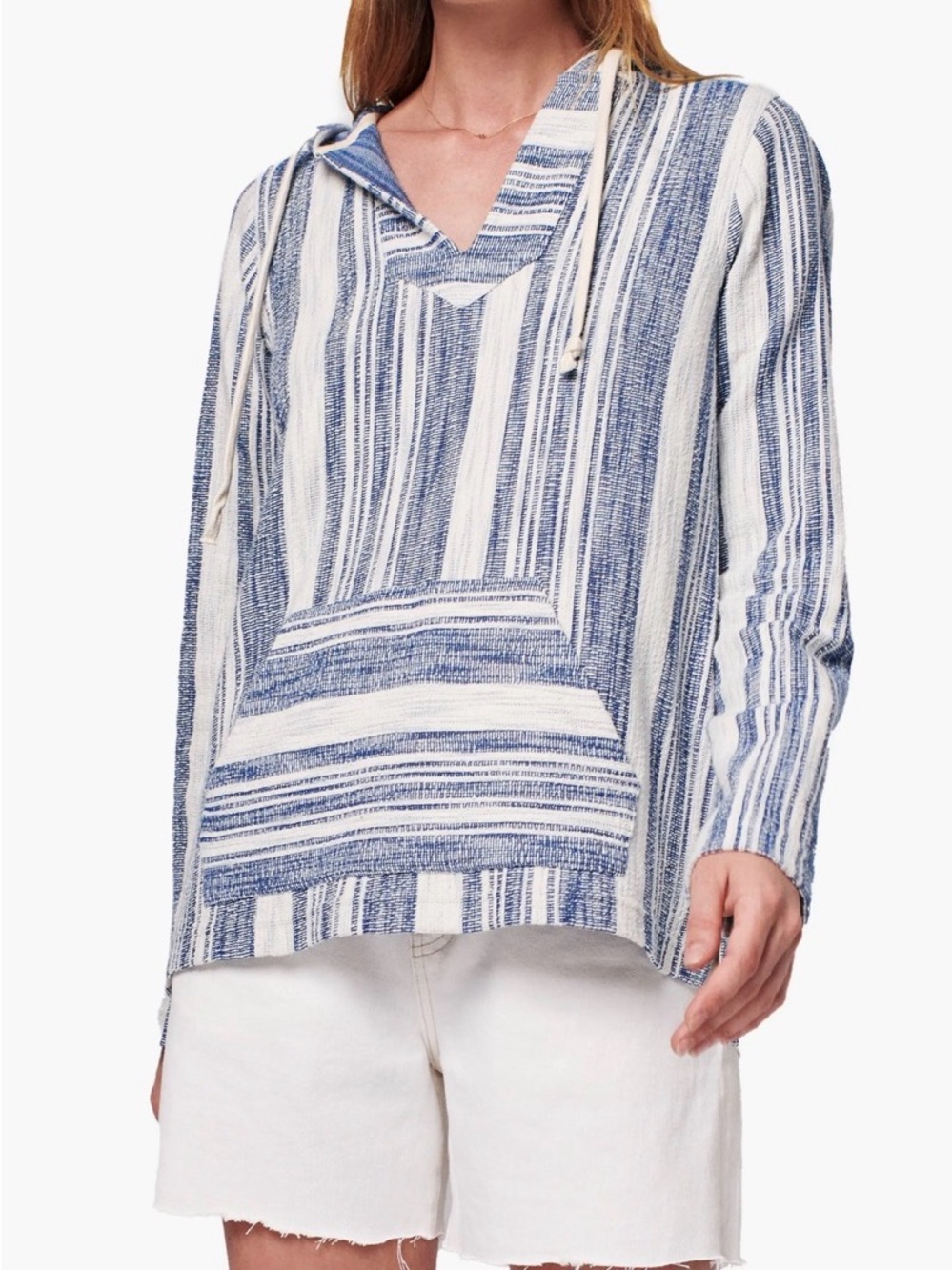 Faherty Islet Striped Baja Hoodie in Navy and White